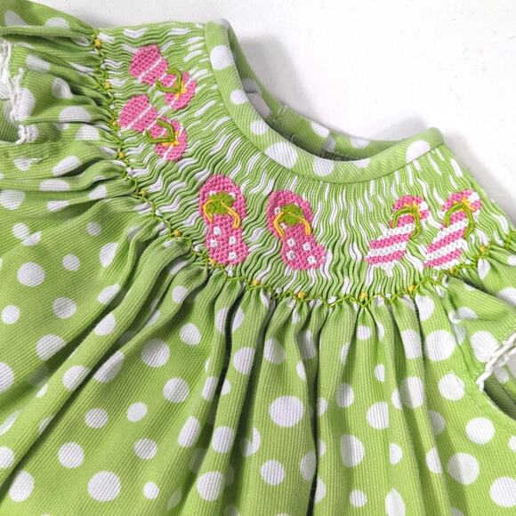 Amanda Remembered Outfit Baby Girl Sz 3m Green Polka Dot Sandal Smocked Boutique - Picture 2 of 6